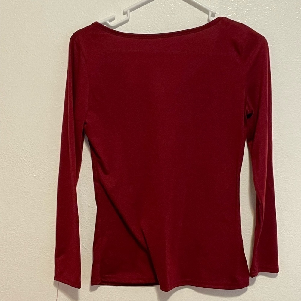 Maroon Solid Color Zip Long Sleeve Top Size Small - Picture 3 of 5